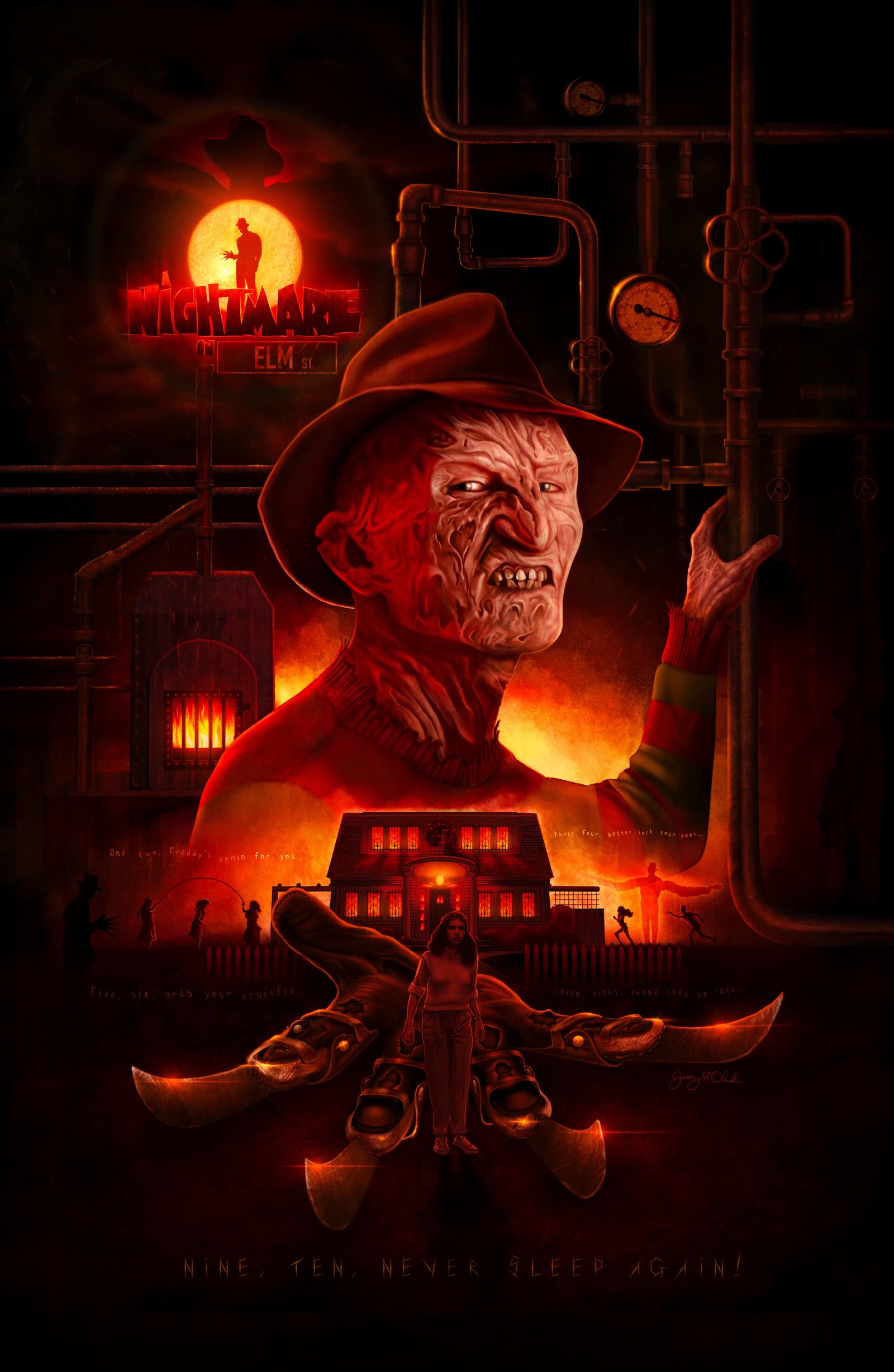 A Nightmare on Elm Street hand-painted tribute poster by Jeremy Olenski